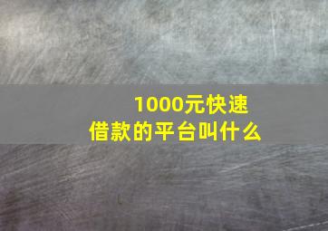 1000元快速借款的平台叫什么