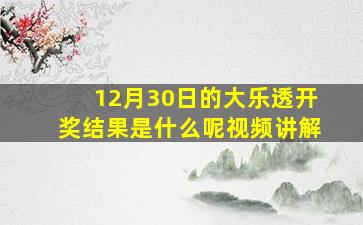 12月30日的大乐透开奖结果是什么呢视频讲解