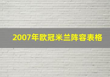 2007年欧冠米兰阵容表格