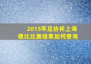 2015年足协杯上海德比比赛结果如何查询