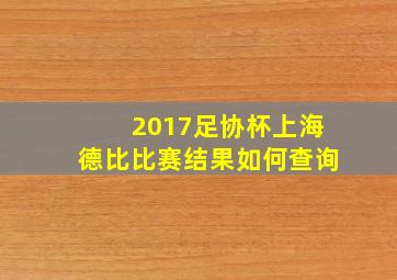 2017足协杯上海德比比赛结果如何查询