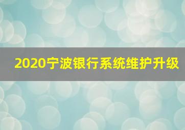 2020宁波银行系统维护升级