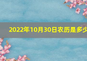 2022年10月30日农历是多少