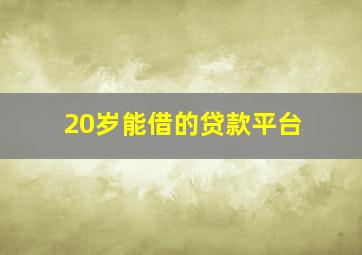 20岁能借的贷款平台