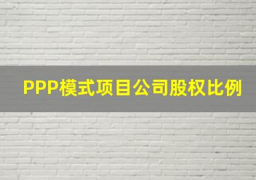 PPP模式项目公司股权比例