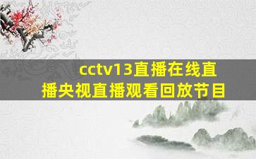 cctv13直播在线直播央视直播观看回放节目