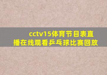 cctv15体育节目表直播在线观看乒乓球比赛回放