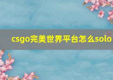 csgo完美世界平台怎么solo