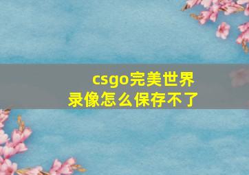 csgo完美世界录像怎么保存不了