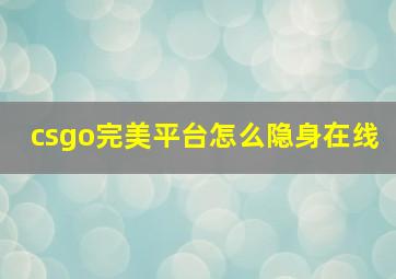 csgo完美平台怎么隐身在线