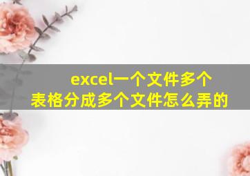 excel一个文件多个表格分成多个文件怎么弄的