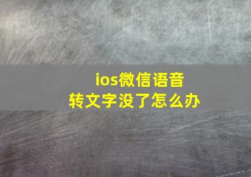 ios微信语音转文字没了怎么办