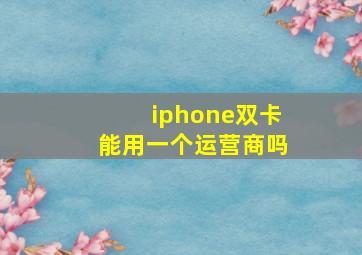 iphone双卡能用一个运营商吗