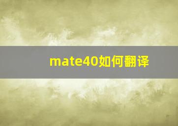 mate40如何翻译