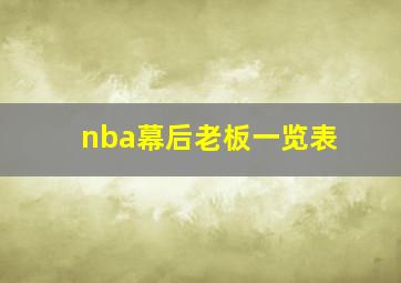 nba幕后老板一览表