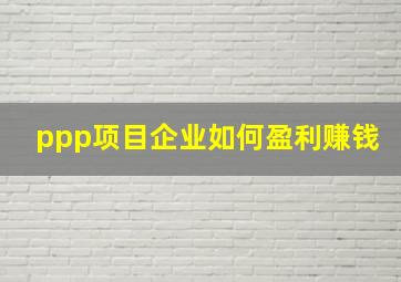 ppp项目企业如何盈利赚钱