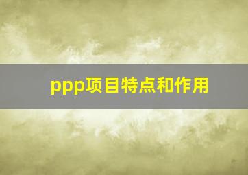 ppp项目特点和作用