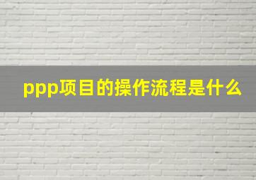 ppp项目的操作流程是什么