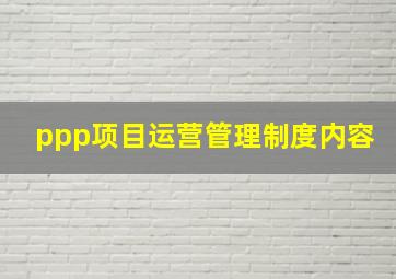 ppp项目运营管理制度内容