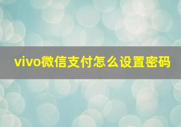 vivo微信支付怎么设置密码