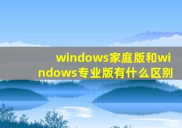 windows家庭版和windows专业版有什么区别