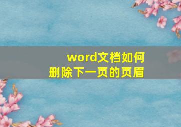 word文档如何删除下一页的页眉