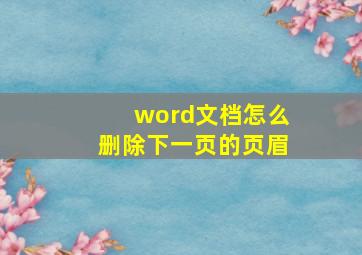 word文档怎么删除下一页的页眉