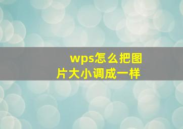 wps怎么把图片大小调成一样