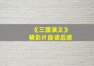 《三国演义》精彩片段读后感