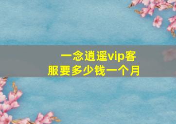 一念逍遥vip客服要多少钱一个月