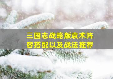 三国志战略版袁术阵容搭配以及战法推荐