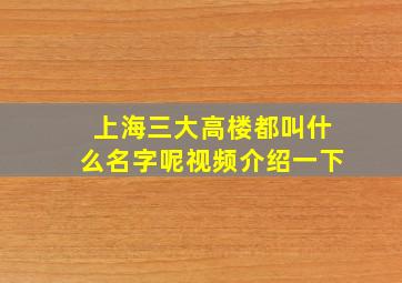 上海三大高楼都叫什么名字呢视频介绍一下