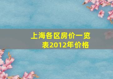 上海各区房价一览表2012年价格