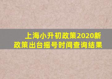 上海小升初政策2020新政策出台摇号时间查询结果