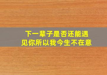 下一辈子是否还能遇见你所以我今生不在意