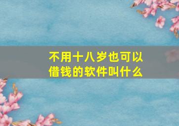 不用十八岁也可以借钱的软件叫什么