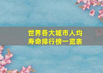 世界各大城市人均寿命排行榜一览表