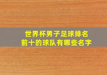 世界杯男子足球排名前十的球队有哪些名字