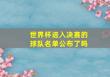 世界杯进入决赛的球队名单公布了吗