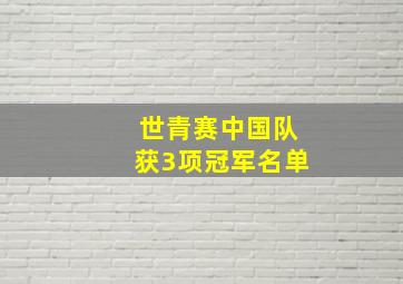 世青赛中国队获3项冠军名单