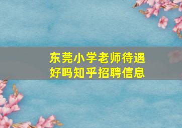 东莞小学老师待遇好吗知乎招聘信息