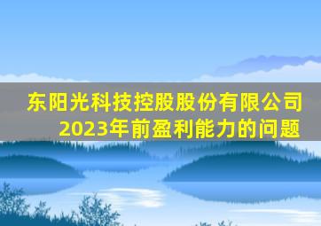 东阳光科技控股股份有限公司2023年前盈利能力的问题