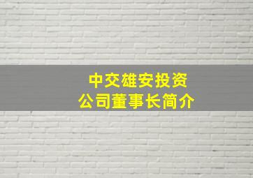 中交雄安投资公司董事长简介