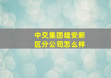 中交集团雄安新区分公司怎么样