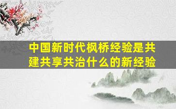 中国新时代枫桥经验是共建共享共治什么的新经验