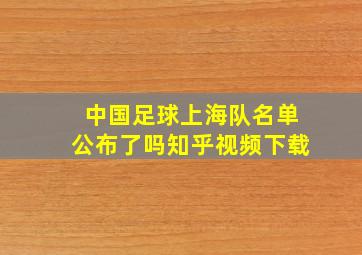 中国足球上海队名单公布了吗知乎视频下载