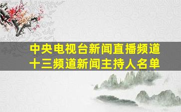 中央电视台新闻直播频道十三频道新闻主持人名单