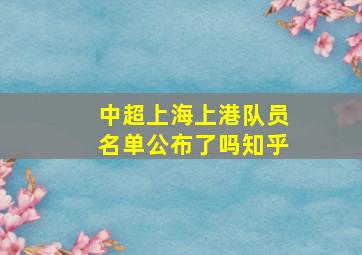 中超上海上港队员名单公布了吗知乎