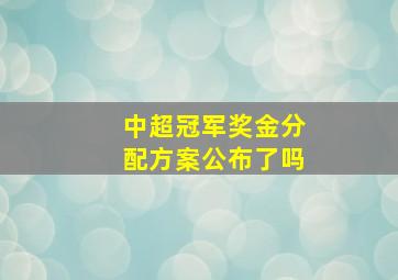 中超冠军奖金分配方案公布了吗