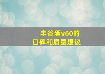 丰谷酒v60的口碑和质量建议